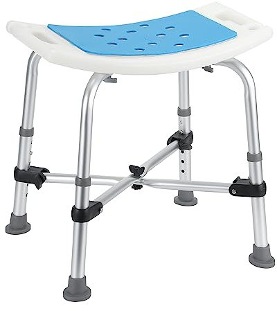 Cecaylie Tabouret de douche pour personnes âgées, réglable en hauteur, tabouret de bain avec double barre transversale renforcée et coussin, siège de douche pour la douche adulte, siège de baignoire,