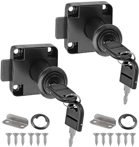 ZiYuya 2pcs Cam Lock with Keys Alike, Security Lock for Cabinet Cupboard Furniture Door Mailbox Drawer Dresser Postbox Locks Locker for Household Office Black