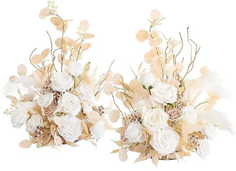 Künstliche Hochzeitsbogen-Gangblumen, 2 Stück, Hochzeits-Blumenarrangement, Blumengirlande, Blumengirlanden-Dekorationen Für Willkommensgang, Bühne, Florale Tafelaufsätze Für Den Tisch,Beige