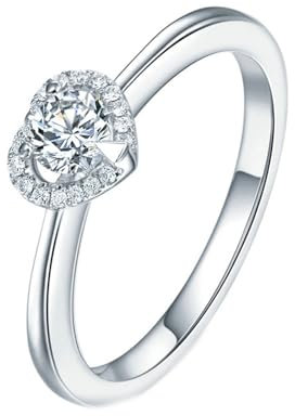 Verlobungsring Vintage, Verlobungsring Platin 18 Karat Weißgold Au 750 Herz Lab Diamant 0.2Ct Ij Rundschliff Vvs mit 18 Diamant G G Größe 60 (19.1)