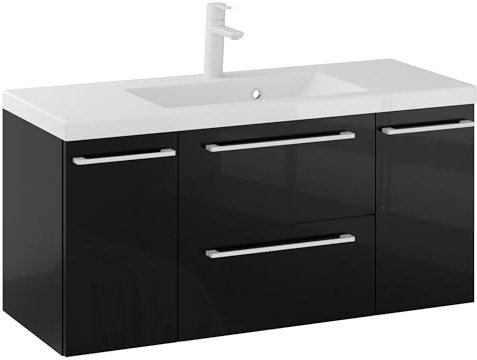 Furni Rosen 100 cm Hängend Waschbecken mit Unterschrank und Eleganten und Weißen Griffen Waschbeckenunterschrank Badezimmer Waschtisch mit Unterschrank Waschtischunterschrank