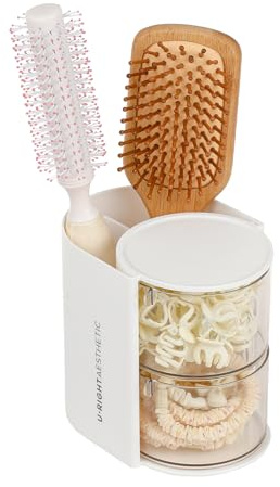 FABROK 2-Layer Clear Hair Accessories Organizer with Hair Brushes Holder, Rotatable Small Jewelry Box for Necklaces、Earring, Desktop Organizer Case for Makeup Brushes, Hair Accessories, Cotton Swab