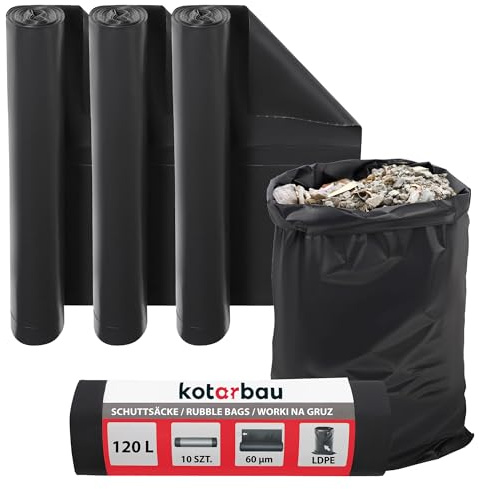 KOTARBAU® 3er Set Schwerlast Müllsäcke 120 L 60µm LDPE Bauschuttsäcke Abfallsäcke Extra Stark Große Müllsäcke Schwerlast Extra Stark 120 Liter Müllsäcke groß Schwerlastsack Säcke für Bauschutt Abfalls
