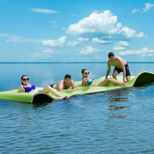 Llchaensc Wasserhängematte, Aufrollbare Schwimmmatte, Mehrere Größenoptionen (Bis Zu 1-7 Personen), Wasserliege Aus 3-Schichtigem XPE Schaum, Wassermatte Für Erholung,Grün,180X80X3.3cm