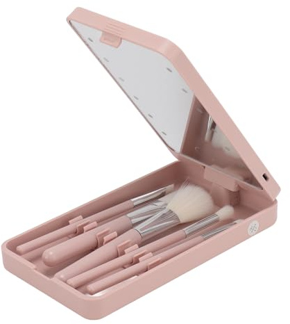 Makeup Brush Set with Mirror, Makeup Set with LED Light Mirror, Multifunctional Cosmetic Brushes Kit with Rotatable Foldable LED Mirror for Home Dormitory Travel