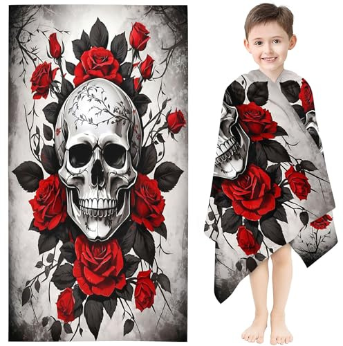 Qiqumax Totenkopf Strandtuch 90x180 cm Skull Blume Badetuch Strandlaken Handtücher 50x100cm Für Fitness Sauna Halloween Badetuch Groß 100x200cm Microfaser Handtücher Handtuch (2,50 x 100 cm)