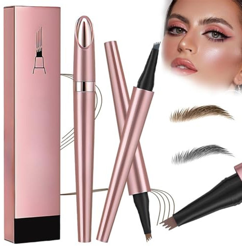 2024 Neuer Magischer Augenbrauenstift, Wasserfester 3D-Microblading-Augenbrauenstift, Präziser Augenbrauenstift für Natürliche Augenbrauen mit 4 Spitzen (Grau+Hellbraun)