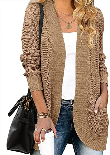 HANERDUN Gilet Long Femme Pulls Chunky Tricot Cardigan Manches Longues Manteau Sweater avec Poches