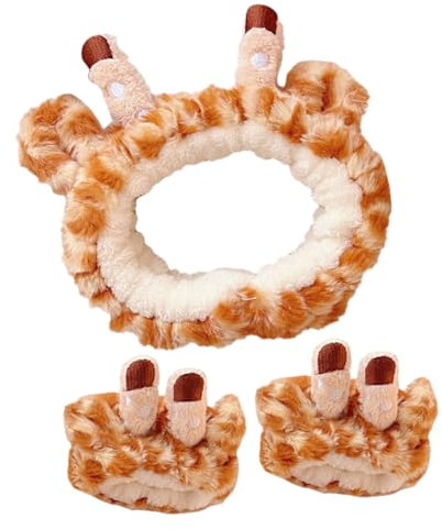 FRCOLOR Plüsch Giraffen Stirnband für Damen zum Make Up und Gesichtsmaske Auftragen Wasserabweisend und Strapazierfähig Niedliches Spa Haarband für Mädchen und Frauen