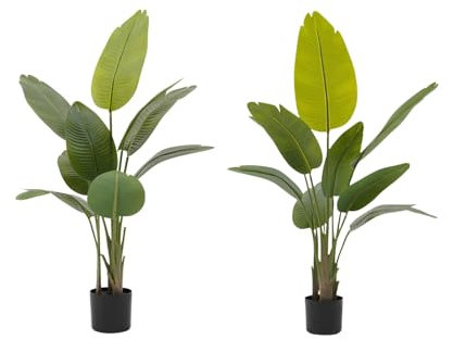 Künstliche Pflanze, Künstliche Pflanze mit Sockel, 120cm Kunstpflanze im Topf, Plastik Künstliche Palme, wie echt Fake Pflanzen deko, für drinnen und draußen Haus Büro Garten Dekoration（2 Pack）