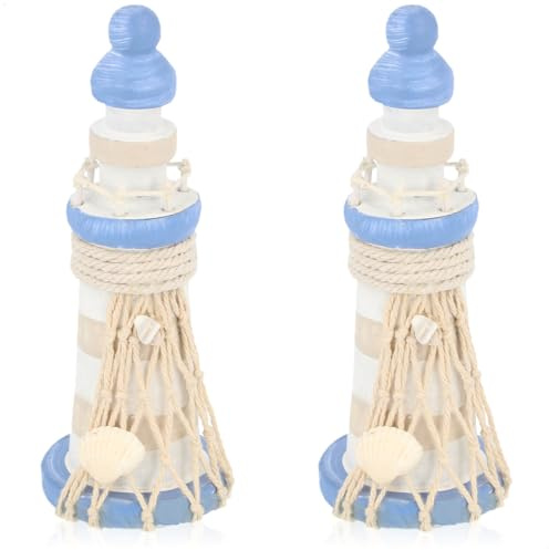 com-four® 2X Deko Leuchttürme aus Holz für Bad und Wohnbereich | Maritimes Leuchtturm Deko-Set - Kleine Leuchttürme im Used-Look