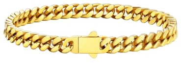U7 Herren Armband Gold 5mm Panzerarmband 19cm Kubanische Gliederarmband Edelstahl Schwer Miami Armkette Hip Hop Herrenarmbänder für Geburtstag Vatertag Jahrestag