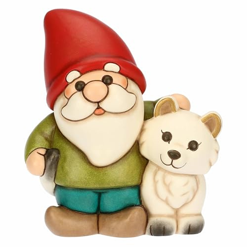 THUN, Gnomo Oliver con Volpe Bianca Perla in Ceramica di Alta Qualità, Collezione Inverno Incantato, Statuine da Collezione, Idea Regalo per Natale, 14,1 x 9,3 x 15,8 cm