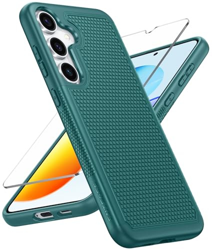 FNTCASE for Samsung Galaxy S25 Case: for Samsung S24 Case Dual Layer Heavy Duty Cell Phone Protective Cover Shockproof Rugged with Non-Slip Textured - Military Drop Protection Bumper Tough - (Green)