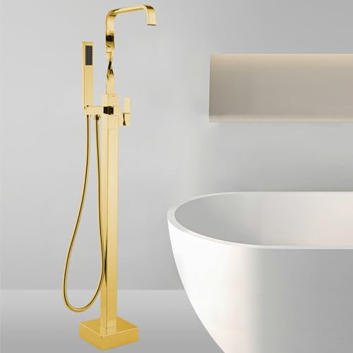 Gold Freistehende Badewanne Dusche Mischbatterie mit drehbarem Wasserhahnkopf und Schlauch Set Luxus Duscharmatur für Badewanne