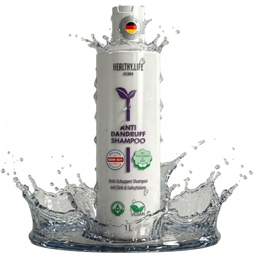 HLV - Anti Schuppen Shampoo mit Zink & Salicylsäure,VEGAN, Hautirritationen, Für Juckende Kopfhaut, Irritierte Kopfhautpflege, Schuppenshampoo, Derma, Anti Dandruff, Reduziert Talgproduktion,1000 ml