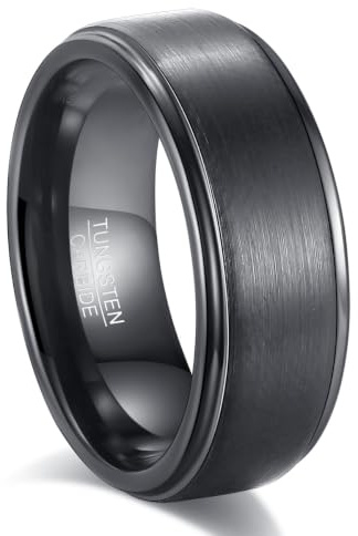083BASE Volframkarbidsring – silver och svart, 6 mm/8 mm bred, borstad design, unisex förlovningsring eller partnerring, 63（20.3）