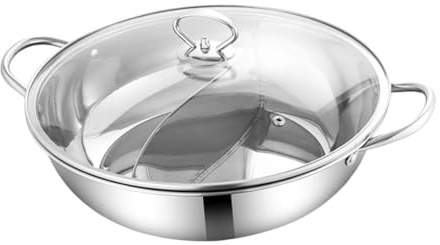 MAGICLULU Stainless Steel Hot Pot Soup Pot Chinese Hotpot Double Flavor Kitchen Accessory Easy to Clean