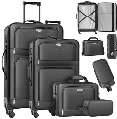 KESSER® Reisekoffer Set 4-teilig | Trolley Kofferset Stoffkoffer mit 3-Ziffern-TSA-Schloss, 360° Rollen & Teleskopgriff | Kosmetiktasche Handgepäck leichter Koffer & große Koffer für Business & Reisen
