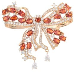 Kristall Orange Ton Schleife Brosche Accessoires Vintage Corsage, Golden