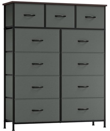 Somdot Kommode mit Schubladen, Stoffkommode, Kommode für Schlafzimmer Wohnzimmer Flur, Komodenschrank Schubladenschrank Aufbewahrungsschrank, 11 Stoffschubladen, Kohlegrau
