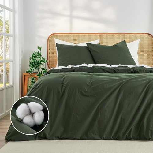 Duvetnova Bettwäsche Baumwoll 155x220 Grün Superweiche 100% Vorgewaschene Baumwolle ÖKO-TEX Hochwertige Bettwäsche 155x220 3 teilig 1 Bettbezug 155x220+2 Kissenbezüge 80x80 mit Reißverschluss