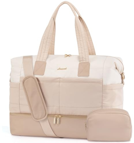 LOVEVOOK Borsa da viaggio da donna Weekender Bags grande borsa sportiva bagaglio a mano borsa per clinica nascita viaggio Duffle Bag con borsa da toilette scomparto per scarpe, B beige cachi, 52x38