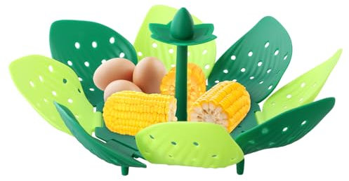 Kioiner Cestello per Cottura a Vapore, Cestello Vapore con Manico, Inserto per Vapore Pieghevole, per Cuocere a Vapore Cibi e Verdure,Conservazione Compatta - Verde