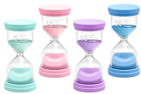 WOUYTPE 4 Pezzi 5/10/15/30 Minuti Clessidra Set, Clessidra Bambini, Clessidra Particolare, per L'apprendimento, la Cucina, I Giochi, L'allenamento, Resistente Alle Cadute e Senza Perdita di Colore