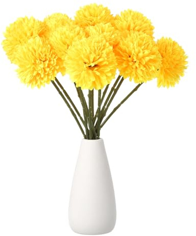 sourcing map 12pcs Artificial Chrysanthemum Ball Flowers Faux Chrysanthemum Flowers Bouquet Silk Fake Mum Flower for Home Garden Wedding Party Decoration, Yellow