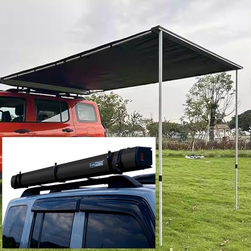 CSPJPIZIYB Toldo para Coche, Toldo Lateral con Carcasa de Aleación de Aluminio, Toldo para Vehículo con Lámpara, Toldo para SUV Resistente Al Viento, A la Lluvia y Al Sol(Black,200x300cm)