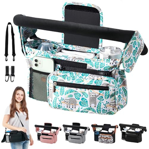 HINATAA Buggy Kinderwagen Organizer, Baby Kinderwagen Tasche mit 2 Getränkehalter, Buggy Organizer Kinderkarre mit Schultergurt & 2xSecure Hooks, Kinderwagen Zubehör mit Reißverschlusstasche (Blau)