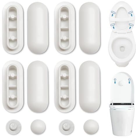 SUNNIFLY 12 Stück WC Sitzdeckelpuffer für Toilettensitze und Toilettendeckel, Stoßfest und Geräuscharm, 8 Ringpuffer und 4 Deckelpuffer für Zuhause, Büro, Hotel (Weiß)