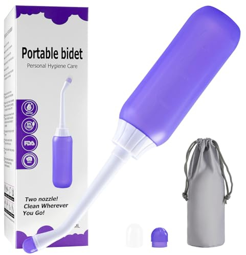 Flipped Warmth Portable Travel Bidet Bottle, Handheld Personal Bidet Sprayer with Retractable Nozzles, 400ML Capacity Postpartum Care Spray Bottles for Personal Hygiene Clean,Purple