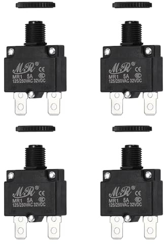 QUARKZMAN 4 Pcs Disjoncteur Thermique 5Amp, 125/250V AC 32V DC Noir | Interrupteur De Protection Contre Les Surcharges De Circuit À Réinitialisation Manuelle Par Bouton-Poussoir