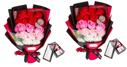 Alipis 2 Piezas Ramo de Flores de Jabón Artificial Rosas Caja de con Ventana para Bodas Cumpleaños y