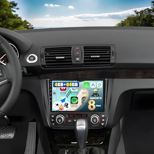 CAMECHO 8 Core 4G + 64G Android 13 för BMW 1 Serie E81 E82 E87 E88 med Navi Carplay Android Auto, 9 tum Dual Din Screen Auto med Bluetooth5.0 FM/RDS 32EQ DSP SWC + bakkamera