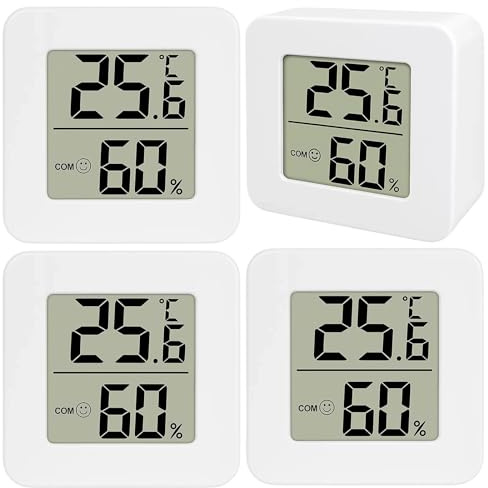 4Pack Room Thermometer, Indoor Thermometer Hygrometer, Mini Digital Temperature Humidity Meter Gauge Monitor, Large LCD Display Celsius for House Greenhouse Baby Office Garden Cellar (White)
