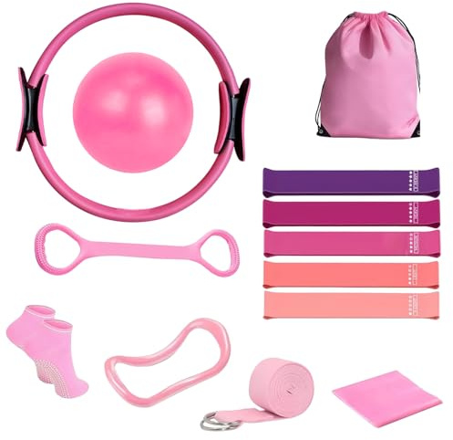 Yedcsdk 13pcs Pilates Equipment Ring Kit, Pilates Circle, Yoga Ring, Resistance Bands & Accessories for Yoga, Pilates and Full-Body Workouts, Pilates Essential Kit, Home Pilates Kit for Women Gift