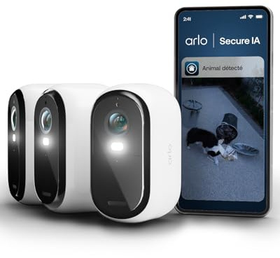 Arlo Essential 3 HD Akku Überwachungskamera Aussen WLAN, Kabellos, 1080p Video, Farbnachtsicht, Licht, Bewegungsmelder, Sirene, 2-Wege Audio, Smart Home + Arlo Secure Plan Testzeitraum, 3er Set