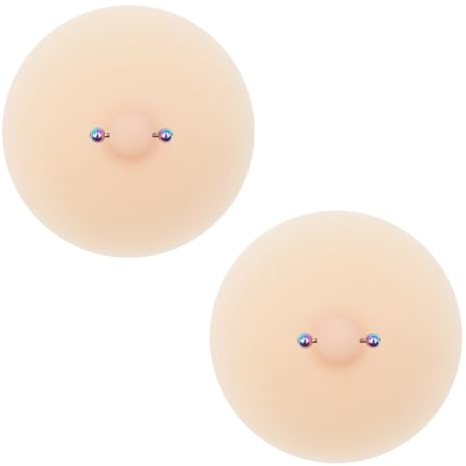 Xuancai Cache-tétons pour femme avec faux piercing réutilisable autocollant adhésif pour soutien-gorge intime Accessies strass, Rose avec W coloré, taille unique