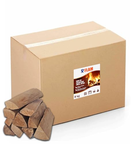 Bois de Chauffage 100% Hêtre – Bûches 25 cm - Bois Sec Haute Performance – pour cheminée, poêle, Insert, Barbecue, braséro – R’FLAM - 8 KG