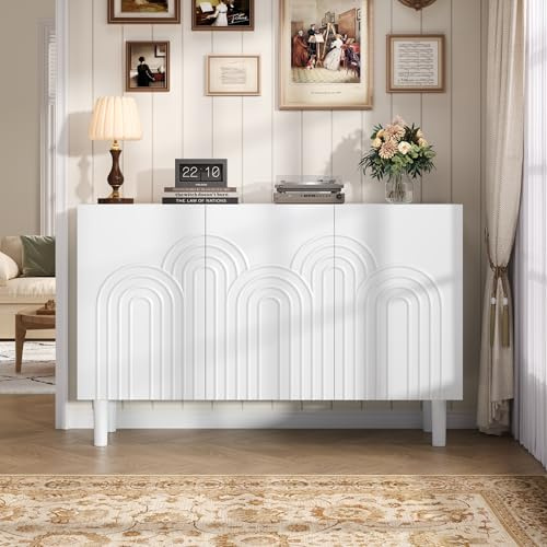 120 x 38,5 x 79 cm skänk, vardagsrumsskåp med 3 dörrar, skåp med stort förvaringsutrymme, byrå för sovrummet och vardagsrummet, justerbar skiljevägg, vit, MDF, med 16 cm bordsfot
