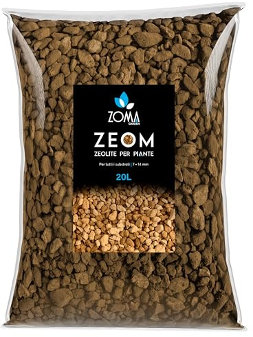 ZOMA ZEO - Zeolite per Piante professionale 7/14mm, Inerte naturale per substrati, Zeolite per agricoltura Drenante, Ossigenante e Anti-Ristagno, Zeolite per orto Estratta e prodotta in Italia - 20l