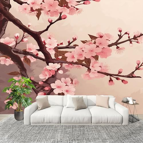 Arte Fiori Fiori Di Ciliegio Carta da Parati Fotografica Panorama Effetto 400x280 cm Rosa Decorazione da Parete per Camera da Letto e Soggiorno Parete Fotografica in Tessuto non Tessuto