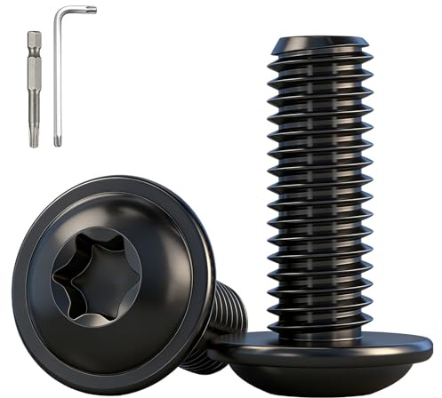 YOOZIYA 10 Piezas Tornillos Torx de Cabeza Alomada con Brida M8x20mm,Acero Inoxidable A2 V2A Negro Tornillos Allen con Llaves Hexagonales, Rosca Completa para Muebles