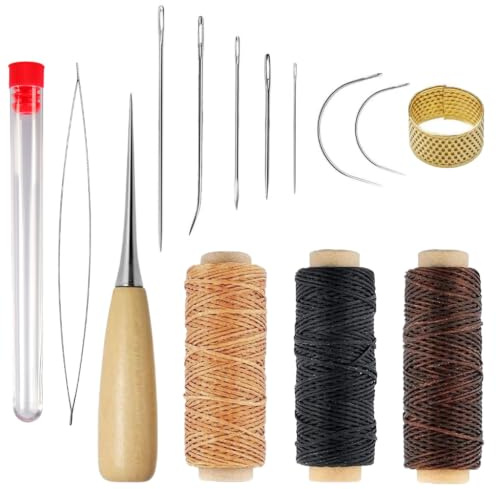 Ensemble d'Outils pour Cuir 14 Pieces avec Aiguilles Fil Couture Poincon | Accessoire, Kit, Professionnel, Reparation, Travaux, d'Aiguille, Essentiels, qualite, Solid, pratique, robuste