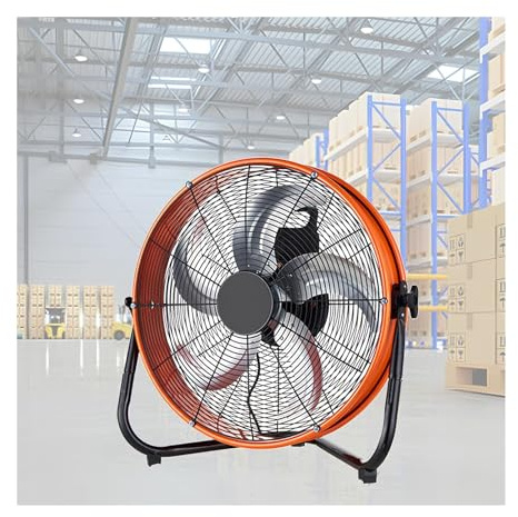 Ventilatore da Terra Industriale 45cm, Ventola in Metallo ad Alta Velocità | 4 Velocità, 5 Pale in Alluminio, Inclinazione 130° per Cantiere, Officina e Garage(20in)