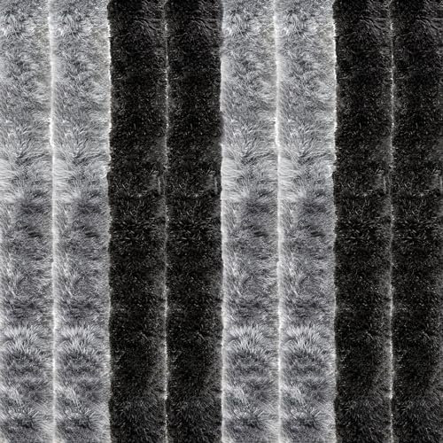 EXPLORER® Flauschvorhang 100x200 cm Wohnwagen Türvorhang für Wohnmobil/Balkontür Vorhang aus Chenille als Insektenvorhang Flausch Fliegenvorhang Camping Terrassen Tür Fliegenschutz Silber/Anthrazit