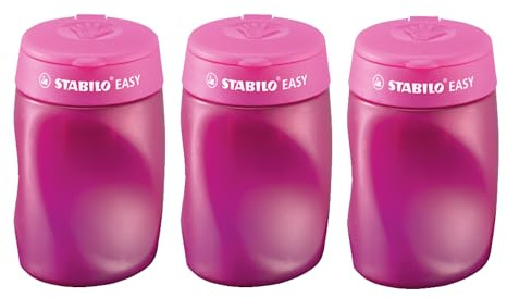 STABILO - Ergonomischer Dosen-Spitzer für Linkshänder - EASYsharpener - 3 in 1-3er Pack - pink | Linkshänder, 3er Pack, pink